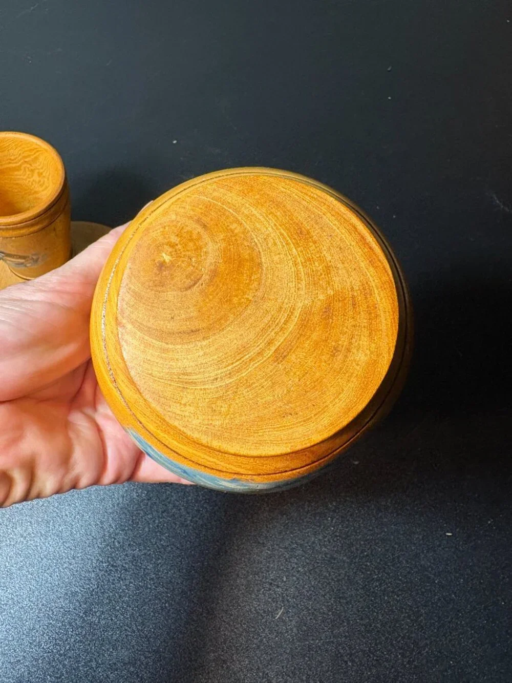 Mid Century Handmade & Painted Wooden Bowl & Utensil Holder Peru